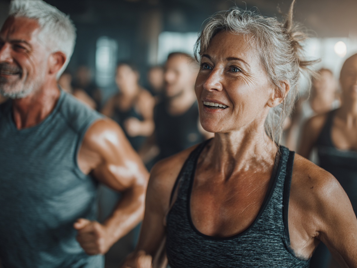 Група людей різного віку займається фітнесом